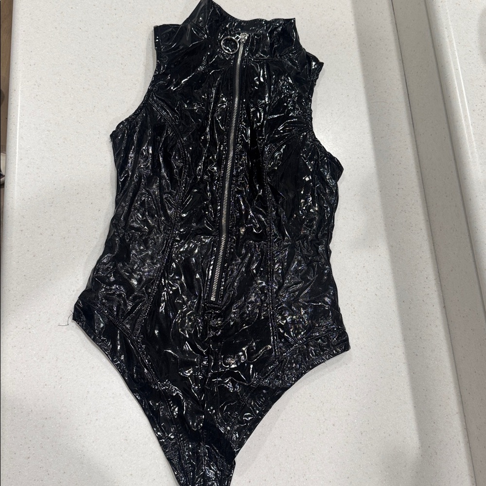Forever 21 Shiny Black Bodysuit